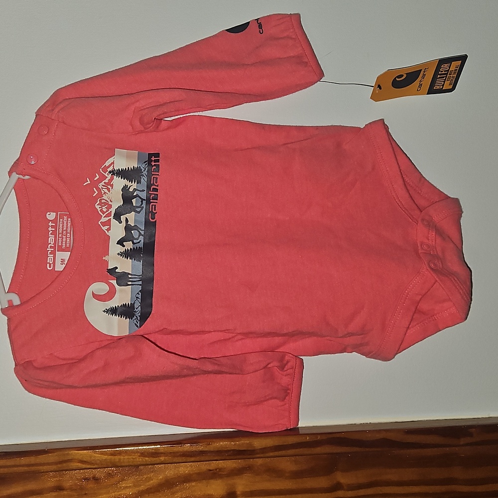 Carhartt Pink Overalls 9 Months Long Sleeve Top - Picture 3 of 3
